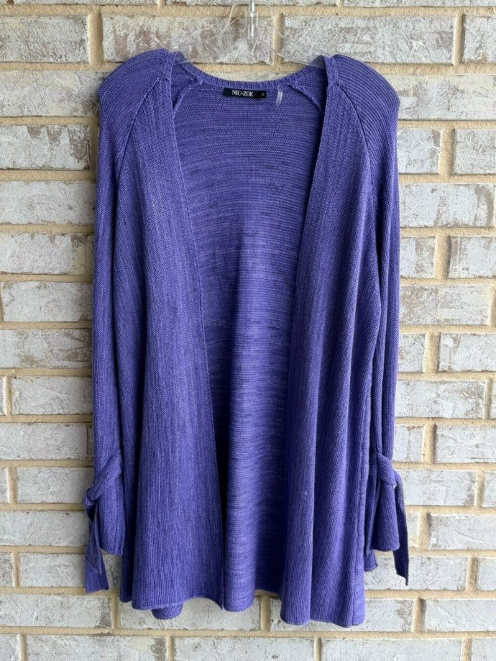 NIC+ZOE Cotton Blend Long Sleeve Purple Open Front Cardigan Sweater Size M